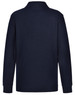 A navy long-sleeved polo shirt made from 240gsm poly/cotton blend, featuring a collar and a logo on the back.