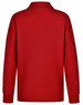 A red long sleeve polo shirt made from poly/cotton pique knit, featuring a collar and a logo.