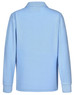 A light blue long sleeve polo shirt made from traditional poly/cotton pique knit, featuring a collar and logo.