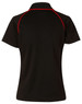A black ladies polo shirt featuring short sleeves and red accents, with a logo on the back.