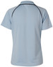A light blue Kid's Cooldry raglan short sleeve polo shirt with contrasting black piping and a logo.