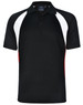 Men's tri sport polo shirt in black, featuring white and red accents and a collar. It has a logo on the front.