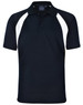 A black and white Men's Tri Sport Polo shirt with a logo on the chest and short sleeves.