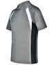 A grey and black men's tri-sport polo shirt featuring contrasting white panels and a logo.