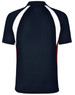 A men's tri sport polo featuring a navy base with white and red accents. It has a logo on the chest area.