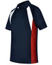 Men's tri-sport polo in navy with white and red accents, featuring a collar and a logo.