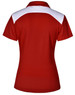 A red polo shirt with a white upper back section and a collar. The shirt has a logo on it.