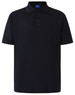 A navy blue men's polo shirt with a collar and short sleeves, featuring a logo.