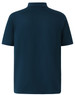 A teal men's polo shirt with a collar and short sleeves, featuring a logo on the back.