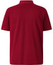 A red men's polo shirt featuring a collar and short sleeves, with a logo on the back.