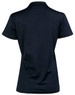 A navy short sleeve polo shirt featuring a sleek design and a logo on the back.