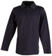 A long sleeve polo shirt in dark navy with a collared neck and a button front. It features branding on the chest.
