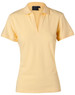 A light yellow women's polo shirt with a collar and short sleeves, featuring a brand logo.