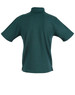 A dark green short sleeve polo shirt with a collar and a logo. The back features a simple design.