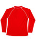 A red ladies' long-sleeve polo shirt featuring a raglan design and a branded logo.