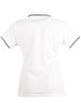 A white ladies' polo shirt featuring a contrasting collar and sleeve trim, with a logo on the chest.