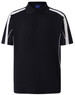 A navy polo shirt with white accents and a logo. It features a classic collar and short sleeves.