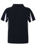 A navy polo shirt with white detailing, featuring a collar and short sleeves, and a logo on the back.