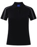 A dark brown short sleeve polo shirt featuring grey accents and a collar. It has a logo on the chest area.
