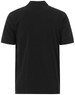 A black men's cotton stretch polo shirt featuring a short sleeve design and a collar. It has a logo on the back.
