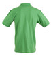 A green men's polo shirt with short sleeves and a collar, featuring a logo on the back.