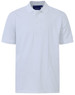 A white men's cotton stretch polo shirt with a classic collar and short sleeves, featuring a logo on the chest.