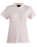 A light pink polo shirt for women featuring a classic collar and a logo on the chest.