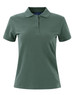 A ladies cotton stretch polo in a dark green hue, featuring a collared neck and button-up front.