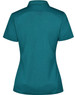 A teal ladies' polo shirt with a classic collar, featuring a logo on the chest and a fitted design.