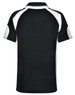 A black polo shirt with white accents and a logo on the back.