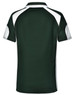 A green polo shirt with white accents and a logo on the back. Ideal for kids’ casual wear.