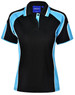 A black and light blue Ladies' Alliance Polo shirt with a collar and a logo.