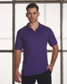 A purple men's polo shirt featuring short sleeves and a collar. The shirt has a logo on it.