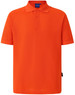 An orange polo shirt featuring a collar and short sleeves, with a logo on the front.
