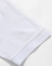 A white polo shirt featuring a smooth sleeve cuff, designed with a logo on the fabric.
