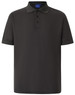 A grey men's polo shirt featuring a collar, short sleeves, and a three-button placket. It includes a logo.
