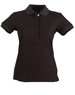 A dark brown polo shirt with a contrasting collar and cuffs, featuring a button placket and a logo.