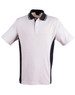 Men's polo shirt in light grey with navy contrast panels and a collar, featuring a logo on the chest.