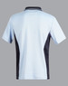 A light blue and black men's polo shirt with a short sleeve and a collar, featuring a logo.