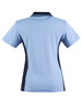 A light blue polo shirt with contrasting navy side panels and a collar, featuring a logo.