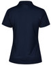 A navy textured polo shirt with a classic collar and short sleeves. It features a logo on the front.