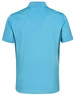 A blue polyester polo shirt featuring short sleeves and a sleek design with contrast detailing and a logo.