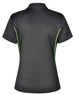 A black polo shirt featuring contrast green stripes, designed with a fitted cut and a logo.