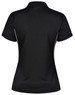 A black ladies' polo shirt featuring contrast detailing and a logo on the back.