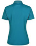 A teal ladies' polo shirt with short sleeves, featuring a contrasting trim and a logo.