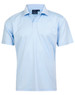 A light blue men's polo shirt with a collar, short sleeves, and a logo on the chest area.