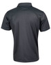 A dark grey short-sleeved polo shirt featuring a collar and a logo on the back.