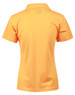 Ladies' short-sleeve polo shirt in bright orange with a collar and a logo on the back.