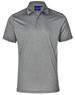 A grey short sleeve polo shirt featuring a subtle design and a logo on the collar.