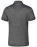 A dark grey men's short sleeve polo shirt with a collar and branding on the back.